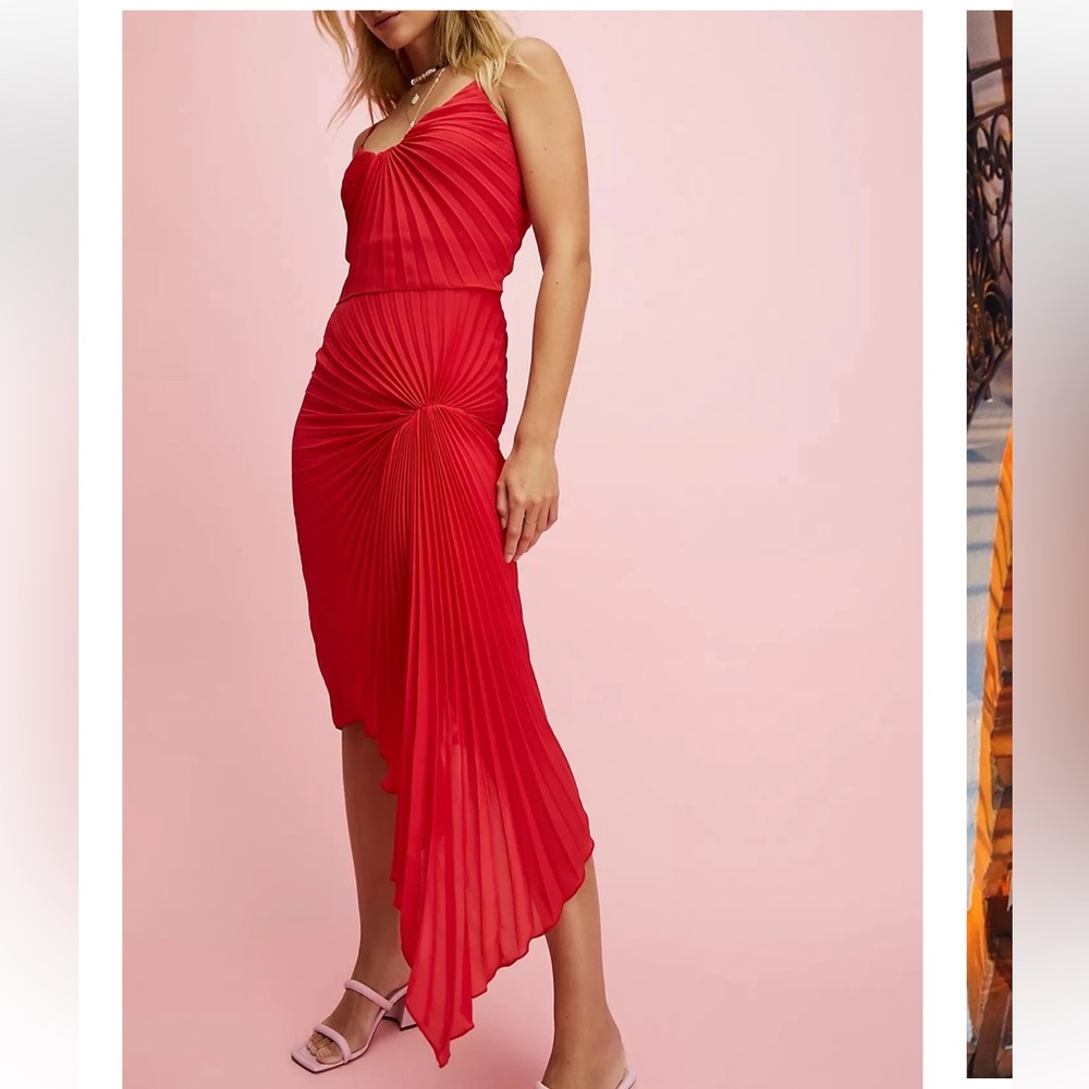 Georgia Hardinge Dazed Pleated Dress in Red, Size Medium US 8